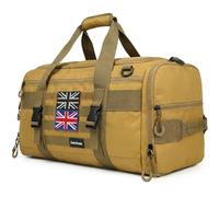 JIIJCAAC 50L Gym Bag with British Flag - Tactical Holdall for Men, Waterproof Military Duffle with Shoe Compartment for Football, Travel & Outdoor (Khaki)
