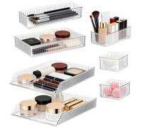 JIIKOOAI 7 PCS Clear Plastic Drawer Organizer Set, Stackable Storage Bins, Multi-Size Makeup Trays for Vanity, Desk Tidy, Kitchen, Drawer Storage Containers - Home Storag