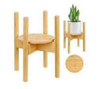 JIIKOOAI Plant Stand, Bamboo Flower Pot Stand Fits 20-30cm Mid-Century Modern, Adjustable Wood Pot Holder with Tray Indoor, Outdoor Plant Holder (Plant Not Included)