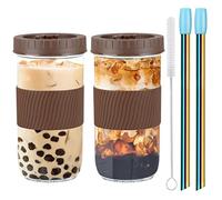 JIIKOOAI Tumblers with Lid and Straw of 2, Reusable 750ML Tea Cup Wide Mouth Mason Jar Cups Drinking Glasses Tumbler with Lid Bubble Tea Cup Travel Mug Glass for Coffee Tea Drinks