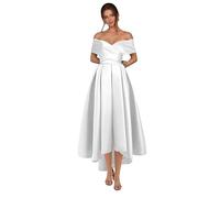 JIIL Women Off The Shoulder Satin Prom Dress with Pockets A Line Formal Cocktail Homecoming Dresses White 20