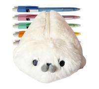 Jiimhte Animal Pencil Case Large Capacity Seal Shape Plush Zipper Box
