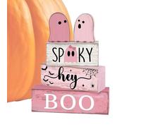 Jiimhte Ghost Wooden Sign,Wooden Ghost Signs Centerpiece Tabletop Ornament | Centerpiece Farmhouse Block for Indoor Display Kitchen Coffee Bar Shelf Home Holiday