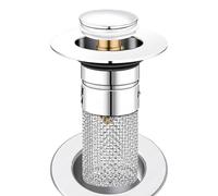 Jiimhte Stainless Steel Sink Strainer With Basket, Pop Up Bath Plug Sink Strainer, 33-35MM Drain Holes, Sink Strainer Hair Catcher, Kitchen Sink Strainer, Brass Construction, Silver Finish