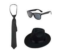 jiingekk 1920s Mens Costume Accessories With Fedoras Gangsters Hat Neck Tie Sunglass Mobster Costumes Set For Halloween Cosplay