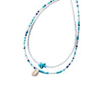 jiingekk 2pcs Styles Double Layered Starfishes Shell Beaded Necklace Designed For Trendy Women And Adults Black Brown Necklace