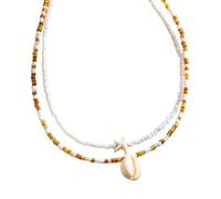 jiingekk 2pcs Styles Double Layered Starfishes Shell Beaded Necklace Designed For Trendy Women And Adults Black Brown Necklace