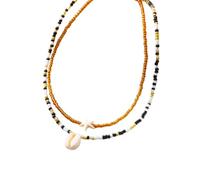 jiingekk 2pcs Styles Double Layered Starfishes Shell Beaded Necklace Designed For Trendy Women And Adults Black Brown Necklace