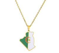 jiingekk Algeria Map Pendant Necklace Metal Country Territory Chain Patriotic Couple Ethnic Popular Personality Accessory Trend Aesthetic Map And City Necklace Gold Silver Color Adjustable Favourite