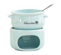 jiingekk Ceramic Chocolate Melting Bowl with Designs Sweet Fondue Cup with Fork Earthenware Chocolate Amalgamation