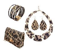 jiingekk Fashionable Leopard Jewelry Set For Women Purse Earrings Necklace Animal Print Accessories Women's Leopard Print Fashion Accessories