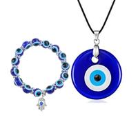 jiingekk For Beaded Charm Blue Eye Bead Lucky Necklace Suitable For Ladies Men Protection Evil Necklace Set