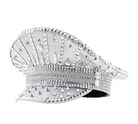 jiingekk Sequins Captain Hat Rivets Sailor Hat For Disco House Cocktail Parties Vacation Sparkly Crystal For Comedian Actor Crafting Supply