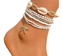 jiingekk Styles Sea Star Shell Foot Jewelry Set Glass Crystal Anklets Seaside Ankle Chains For Beach Vacation Party Glass Crystal Seaside Ankle Chains