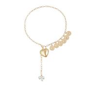 jiingekk Trendy Heart Coin Charm Chain Necklace Gold Plated Alloy Gift Fashion Forward Unisex Layering Necklace For Parties Edgy Love Coin Pendant Accessory