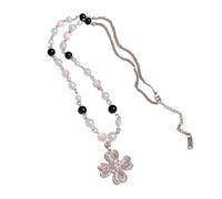 jiingekk Unique Four Leaf Clovers Necklace With Pearls Accent Multiple Layer Beaded Chain Trendy Alloy Jewelry Gifts For Her Four Leaf Clovers Pendant Necklace