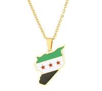 jiingekk Unisex Syria Country Map Flag Pendant Necklace Gold Silver Color Chain Choker Necklace Jewelry Christmas Party Ornament Flag Pendant