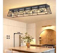 JIINOO Modern Ceiling Light, 6 Light Iron Flush Mount with E27, Modern Rectangle Chandelier, Ceiling Lighting for Living Room, Kitchen Island Bar, Farmhouse, Black, 115cm
