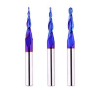 Jiiolioa 3 PCS CNC Router Bits 1/4" Shank 2D&3D Carving Tapered Angle Ball Nose Solid Carbide Spiral End Mill for Wood Carving Engraving