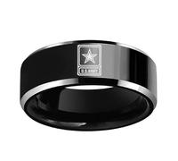 JIiopCFegh diamond ring， 8mm Dome & Flat Military Ring Engraved Star Titanium Steel Veteran(Black,Q)