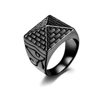 JIiopCFegh diamond ring， Egyptian Pyramid & Horus Eye Ring, Titanium Steel Men's(Black,W)