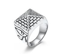 JIiopCFegh diamond ring， Egyptian Pyramid & Horus Eye Ring, Titanium Steel Men's(Silver,Y)