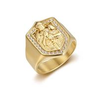 JIiopCFegh diamond ring， Gold & Silver Round Table Knight Chivalry Spirit Medieval Protection(Gold,W)