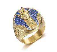 JIiopCFegh diamond ring， Lucky Guardian Egyptian Pharaoh Mask Ring Oversized Stainless Steel(Q)