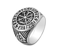 JIiopCFegh diamond ring， Norse Valknut Rune Amulet Vegvísir 8-Pointed Star Stainless Steel(Silver,O)