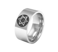 JIiopCFegh diamond ring， Star David Medieval Amulet Titanium Steel Ring Sacred Jewish Religious(W)