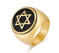 JIiopCFegh diamond ring， Star David Ring Jewish Religious Significance Supernatural Stainless(Gold,Z+1)