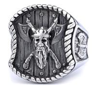 JIiopCFegh diamond ring， Two-Tone Gold & Silver Retro Warrior Face Mjolnir Axe Design(Silver,Y)