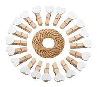 jijAcraft 100Pcs Heart Wooden Pegs: 3.5cm White Mini Photo Pegs and String, Wooden Craft Photo Display Clips for Wedding, Hanging Photos, Cards, Decoration