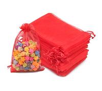 jijAcraft 100Pcs Red Organza Bags, 10x15CM Organza Gift Bags, Jeweller Pouches Drawstring Bag, Medium Party Sweet Bag For Wedding, Birthday, Christmas, Gift Wrapping