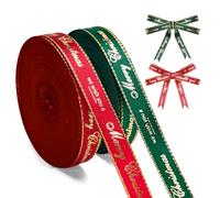jijAcraft 10mm Merry Christmas Ribbon: 10 Yards Red & Green Christmas Satin Ribbon with Gold Edge, 2 Rolls Xmas Gift Ribbons for Crafting, Gift Wrapping & Decorations