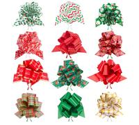 jijAcraft 12PCS Christmas Pull Bows: 5 Inch Wide Pull Bows for Gift Wrapping, Red and Green Xmas Gift Bows for Gifts Bouquet Hamper Wreath Christmas Decorations