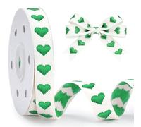 jijAcraft 15mm Green Heart Cotton Ribbon: 10yards Gift Wrapping Ribbon | Soft Embroidered Heart Decorative Ribbons for Christmas, Crafting, Wedding, Birthday, Floristry, Valentine’s Day