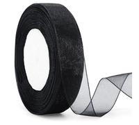 jijAcraft 20mm Black Organza Ribbon: 45m Sheer Ribbon for Gift Wrapping