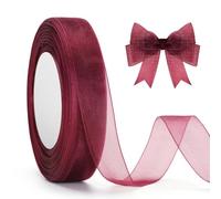 jijAcraft 20mm Burgundy Organza Ribbon: 45m Sheer Ribbon for Gift Wrapping
