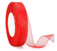 jijAcraft 20mm Red Organza Ribbon: 45m Sheer Ribbon for Gift Wrapping