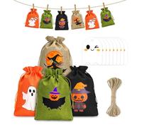 jijAcraft 24PCS Halloween Burlap Bags: 13x18CM Spooky Ghost & Witch Hessian Sacks, Halloween Jute Party Favours Bag, Burlap Drawstring Goody Treats Bags for Trick or Treat, Party Decoration