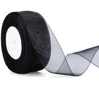 jijAcraft 40mm Black Organza Ribbon: 45m Sheer Organza Chiffon Ribbons Craft Ribbons Gift Wrapping Ribbon for Weddings Crafts Gift Bows Party Christmas Decorations