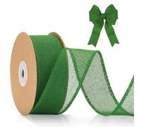 jijAcraft 4CM Green Wired Burlap Ribbon: 10m Wired Hessian Ribbon Roll Natural Hessian Ribbons Rustic Jute Burlap Ribbons for Gift Wrapping, Bows, DIY Crafts, Wedding, Christmas Decoration