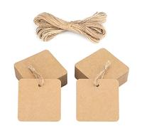 jijAcraft 5.5CM Kraft Paper Gift Tags, 100PCS Brown Square Tags with 20M Jute Twine for Crafts
