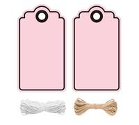 jijAcraft 5x9CM Pink Gift Tags: 100PCS Paper Tags with Black Borders Blank Tag for Gift Wrapping DIY Crafts Hang Labels with String for Birthday Wedding Baby Shower Christmas Parties