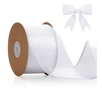 jijAcraft 6.4CM White Wired Burlap Ribbon: 10m Wired Hessian Ribbon Roll Natural Hessian Ribbons Rustic Jute Burlap Ribbons for Gift Wrapping, Bows, DIY Crafts, Wedding, Christmas Decoration