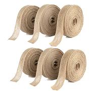 jijAcraft 60M Natural Burlap Ribbon, 2CM Rustic Hessian Ribbon, 6Rolls Brown Jute Craft Ribbons for Gift Wrapping, Crafts, Florist, Wedding, Christmas Decorations
