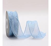 jijAcraft Baby Blue Ribbon 40mm: 9m (10yd) Crinkle Organza Ribbon with Edges, Soft Blue Ribbons for Wedding, Birthday, Baby Shower Decoration, Thick Organza Ribbons for Crafting, Gift Wrapping, Cake