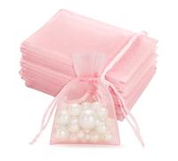 jijAcraft Baby Pink Small Organza Bags 7 x 9 cm Gift Bags with Drawstring Transparent Jewellery Bags 50 Pieces Organza Bags Wedding for Filling Gift Sweets