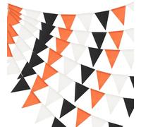 jijAcraft Black Orange White Burlap Bunting: 60PCS Pre-strung Hessian Bunting 20M Halloween Theme Banner Outdoor Waterproof Banner for Halloween Birthday Garden Party Decorations